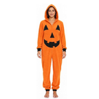 Women's Orange Skeleton Halloween Costume Onesie with Hood