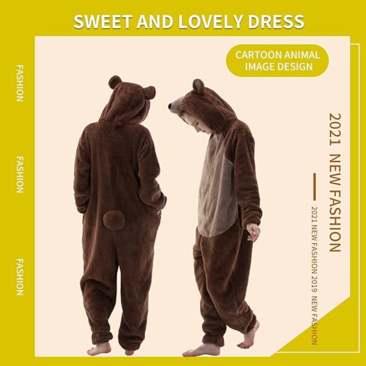 Brown Animal Onesie Halloween Costume for Adults
