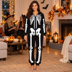 Women's Skeleton Halloween Costume Onesie with Hood