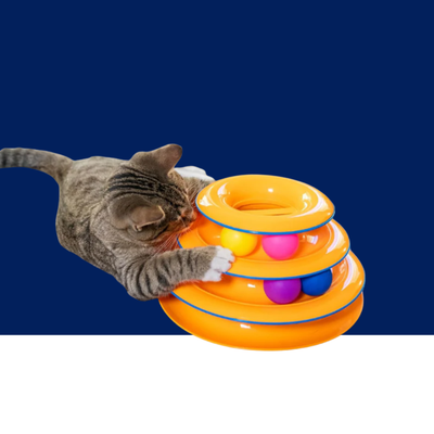 3-Tier Cat Track Toy – Interactive Spinning Ball Tower for Active Cats