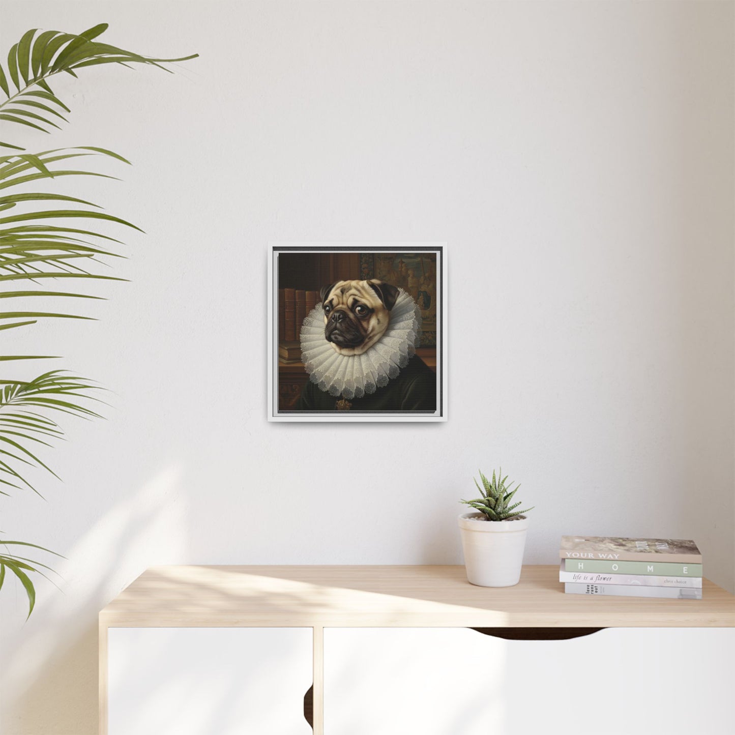 Custom Whimsical Pug Portrait Canvas, Cute Dog Art Print, Pet Lover Gift, Home Decor, Fun Wall Art, Quirky Dog Painting
