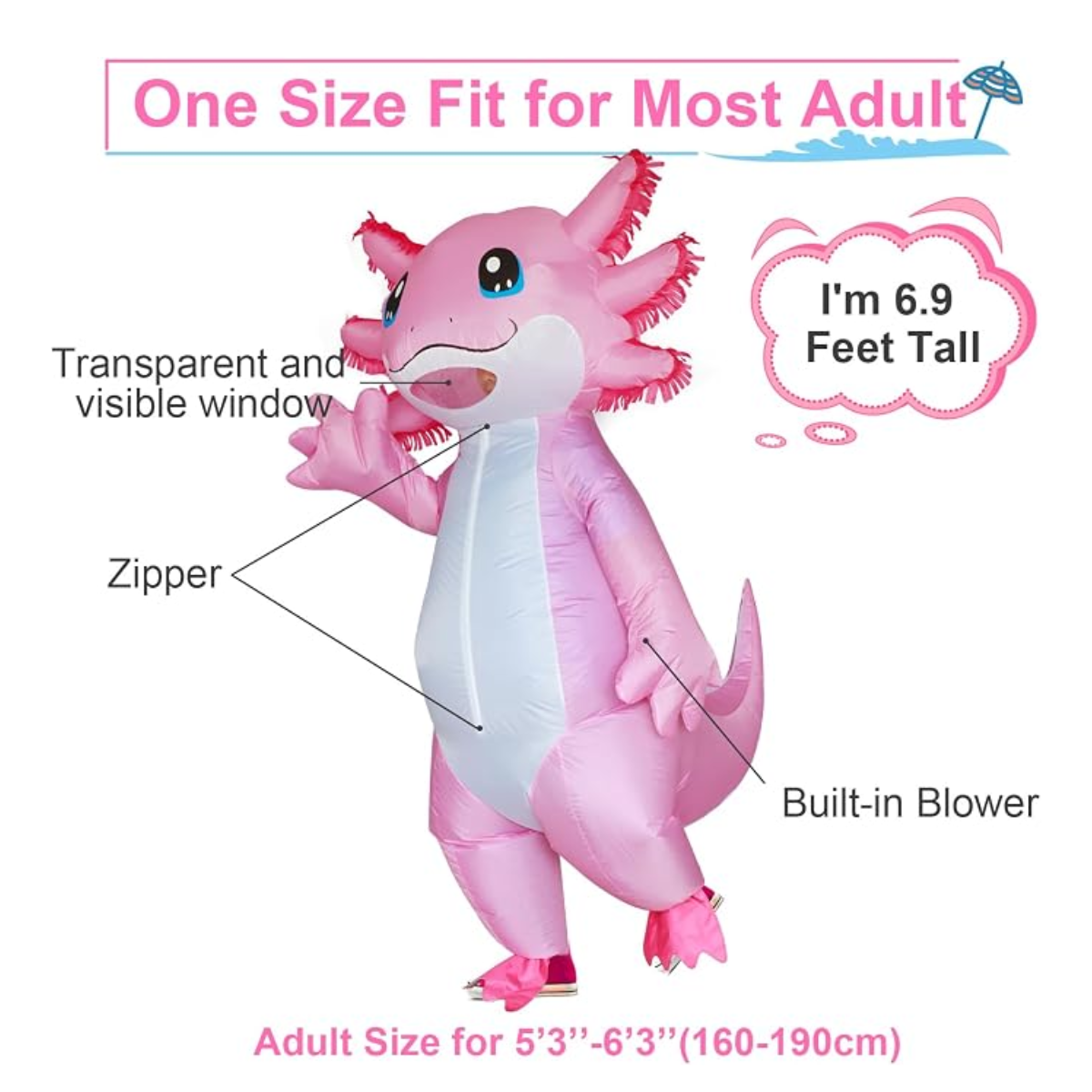 Pink Axolotl Halloween Costume Inflatable for Adults