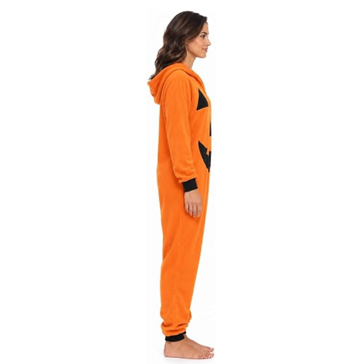 Women's Orange Skeleton Halloween Costume Onesie with Hood