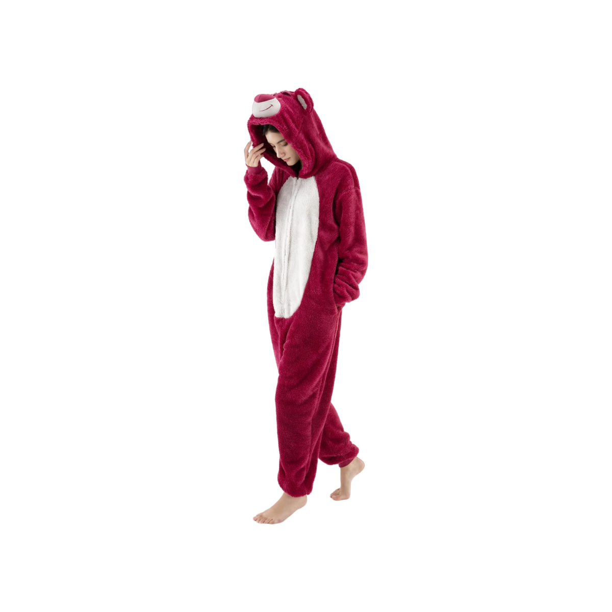 Pink Bear Animal Onesie Halloween Costume for Adults