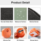 Product detail images with features like non-slip rubber back, waterproof surface, stitched border, silicone pad, DIY stickers, and strong velcro.