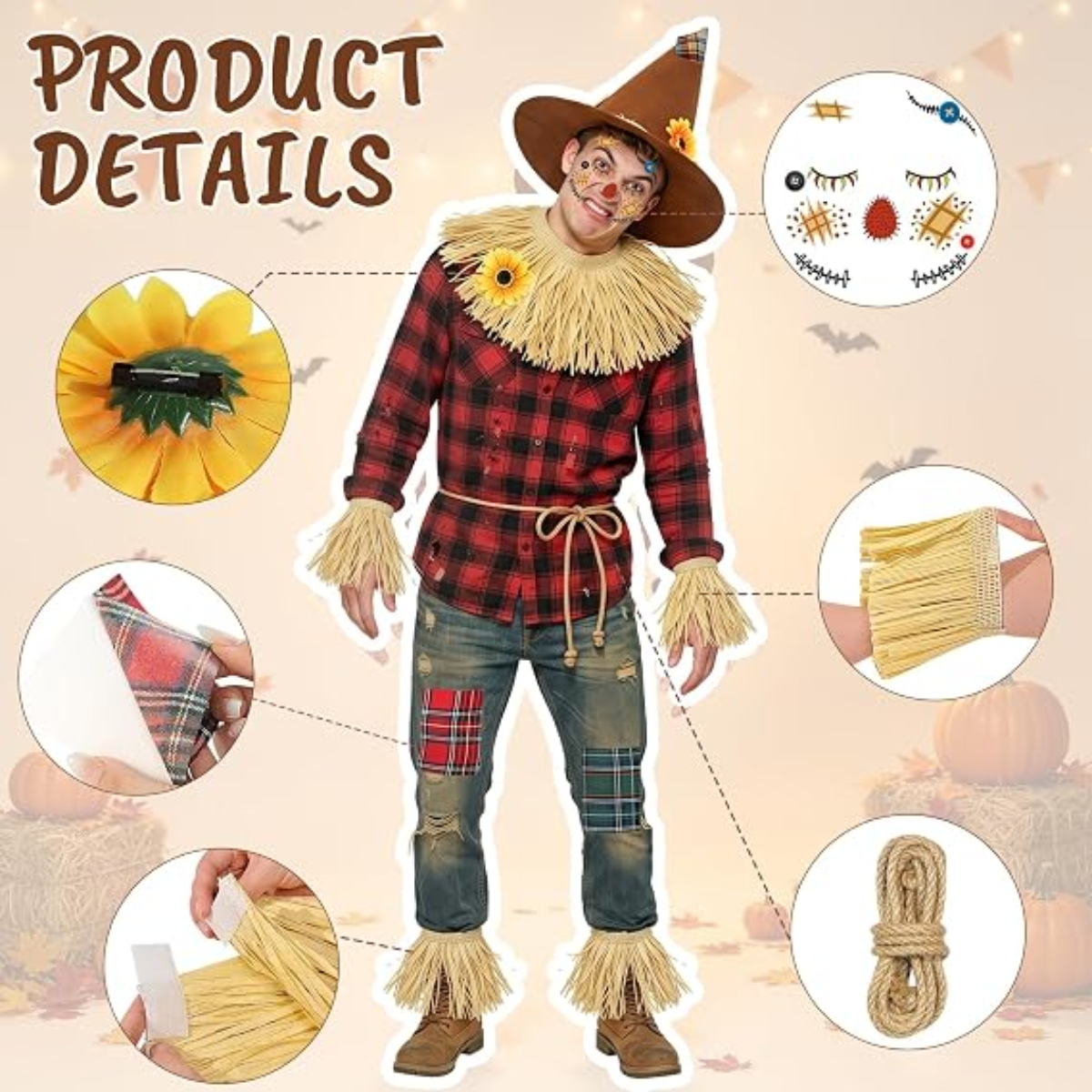 Scarecrow Halloween Costume Accessories Set for Adults