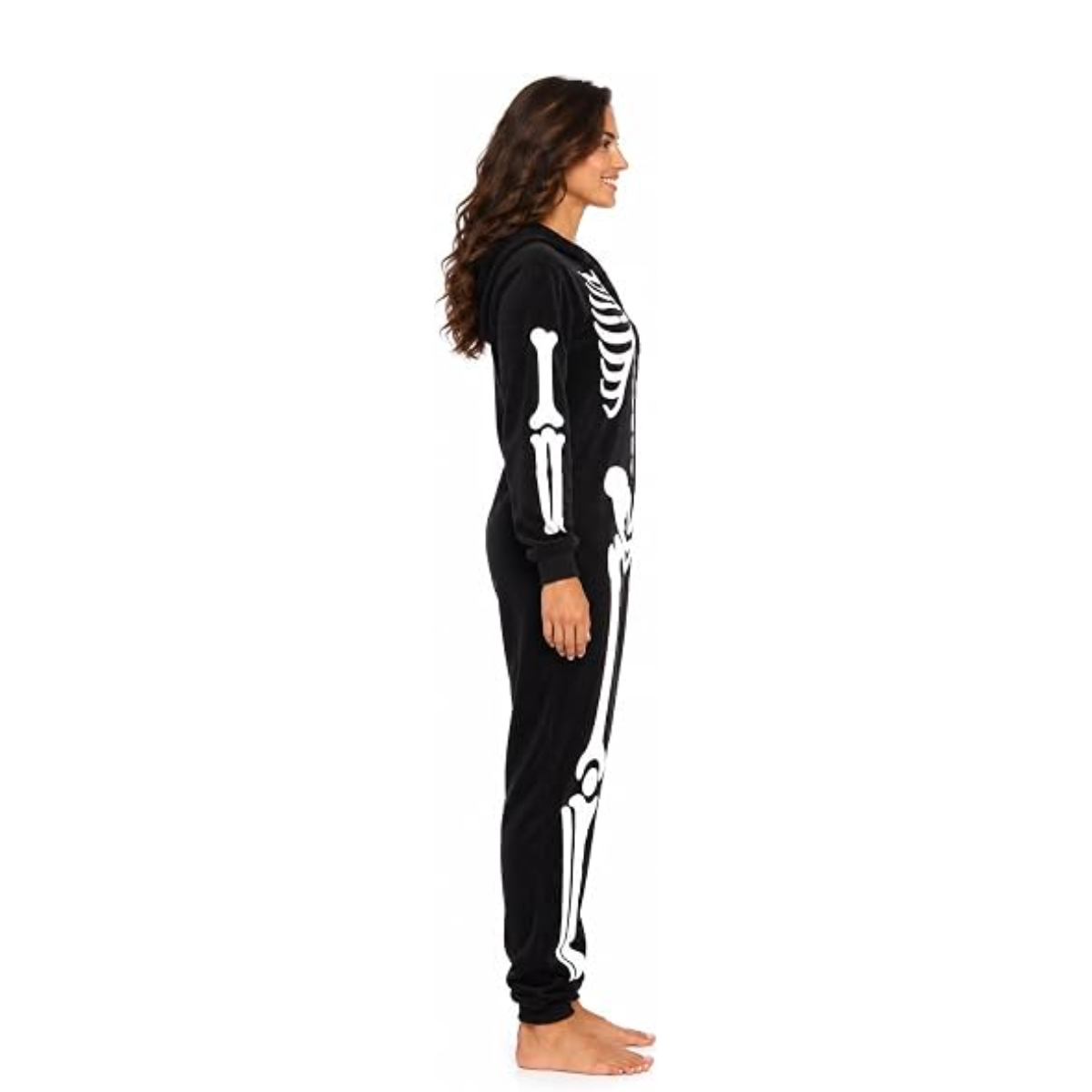 Women's Skeleton Halloween Costume Onesie with Hood