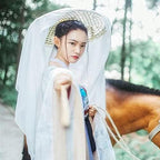 zonzxcv Handmade Chinese Ancient Chivalrous Heroine Bamboo Hat with Veil White