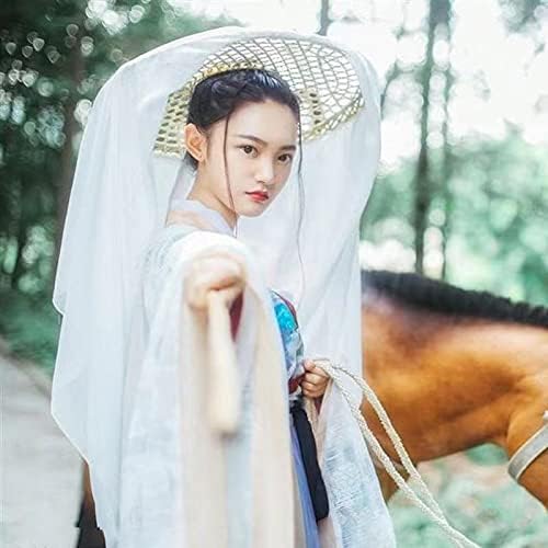 zonzxcv Handmade Chinese Ancient Chivalrous Heroine Bamboo Hat with Veil White