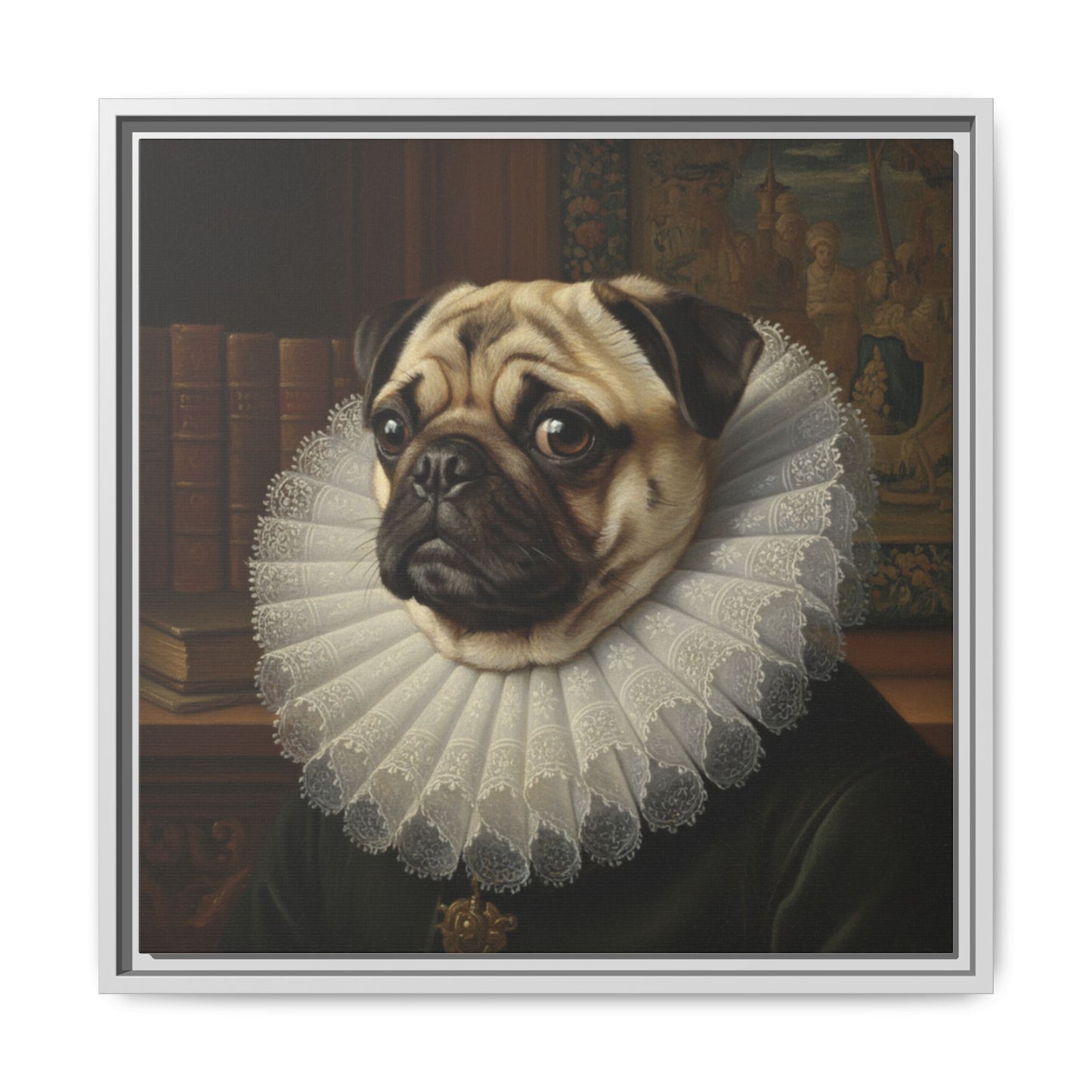 Custom Whimsical Pug Portrait Canvas, Cute Dog Art Print, Pet Lover Gift, Home Decor, Fun Wall Art, Quirky Dog Painting
