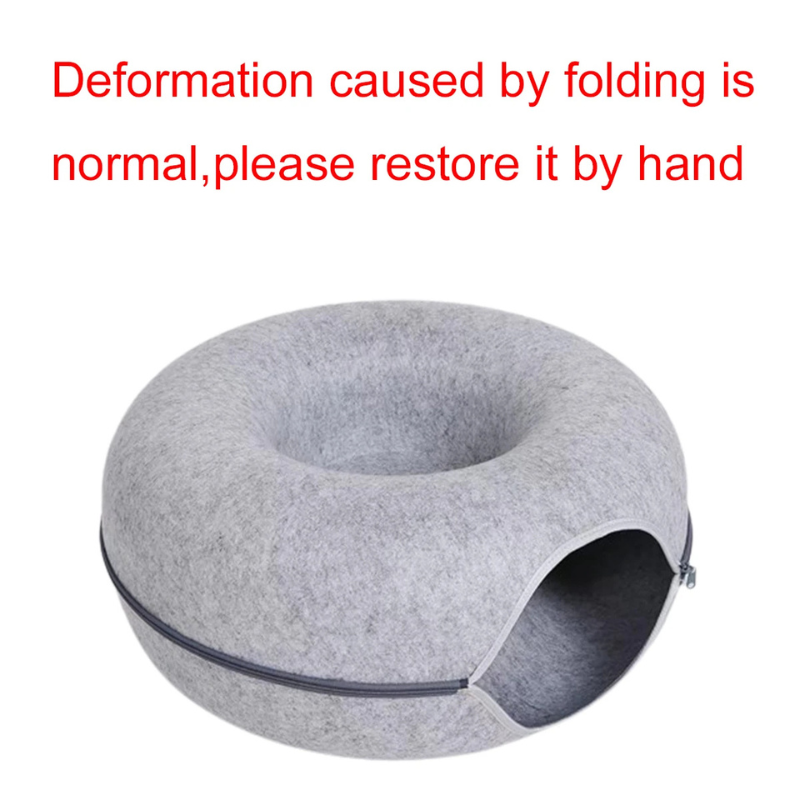 Felt Donut Cat Bed with Breather Hole – 2-in-1 Tunnel & Hideaway