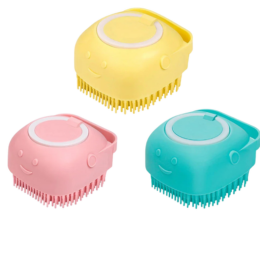 Dog Bathing Brush with Shampoo Dispenser – Soft Silicone Massage Tool