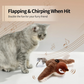 Cat interacting with a toy penguin on a background with musical notes