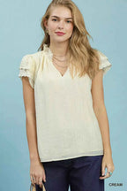 Umgee Lace Trim Ruffle Top
