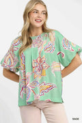Umgee Paisley Print Puff Sleeve Top