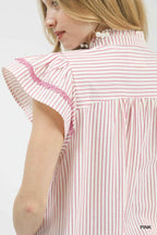 Umgee Striped Flutter Sleeve Top