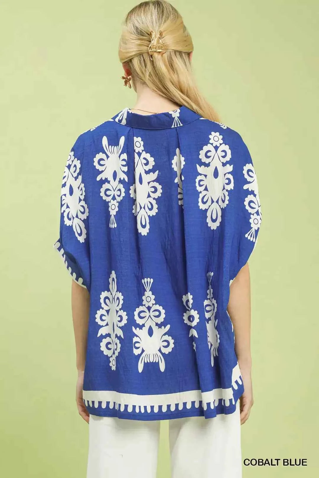Umgee Abstract Print Button Down Short Sleeve Shirt
