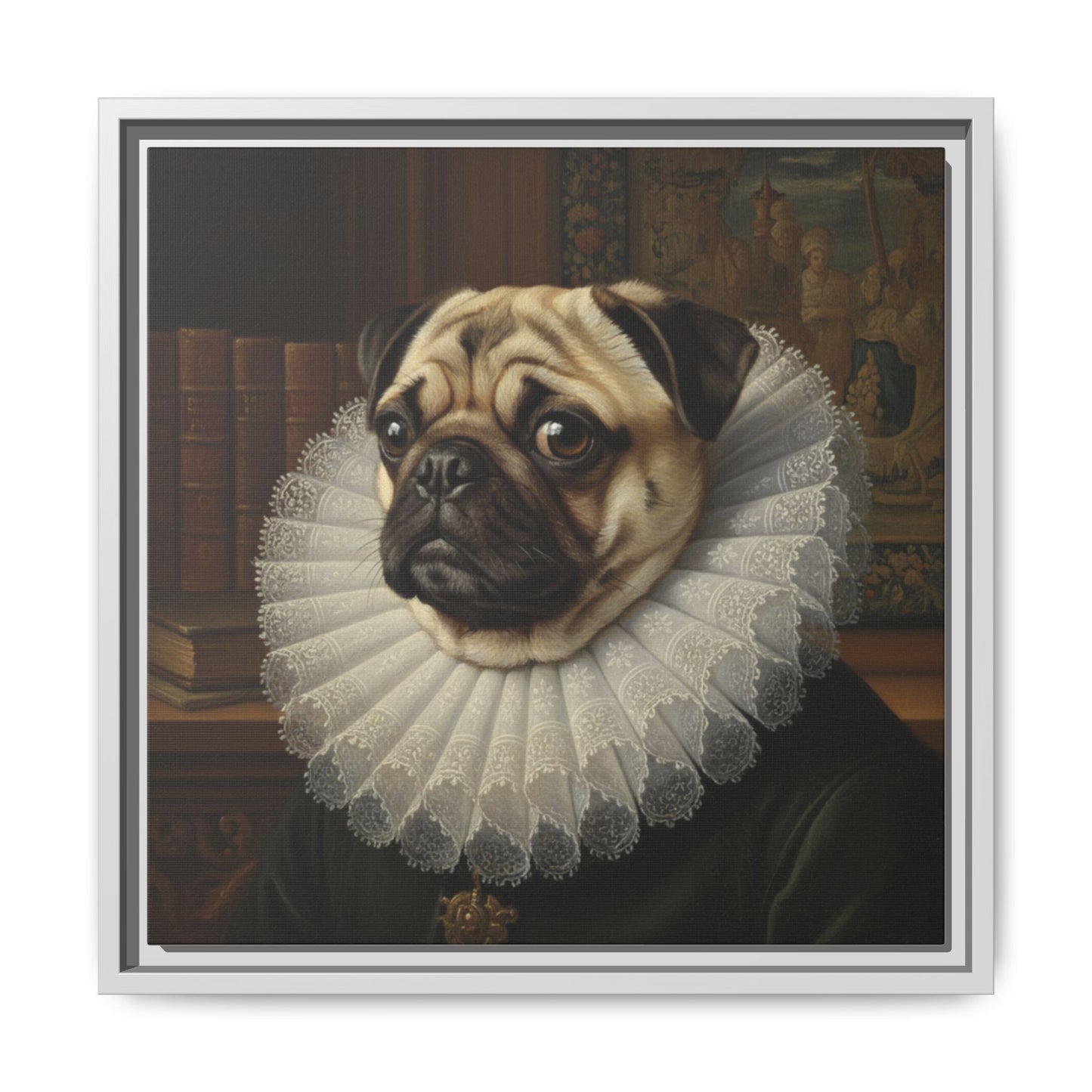 Custom Whimsical Pug Portrait Canvas, Cute Dog Art Print, Pet Lover Gift, Home Decor, Fun Wall Art, Quirky Dog Painting