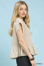 Umgee Pinstripe Smocked Peplum Top
