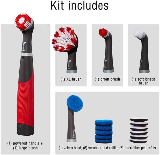 Rubbermaid Reveal Power Scrubber 18-Piece Kit, Cordless Electric Battery Powered Scrub Brush, Water Resistant, for Home/Kitchen/Bathroom/Grout/Tile/Shower/Tub
