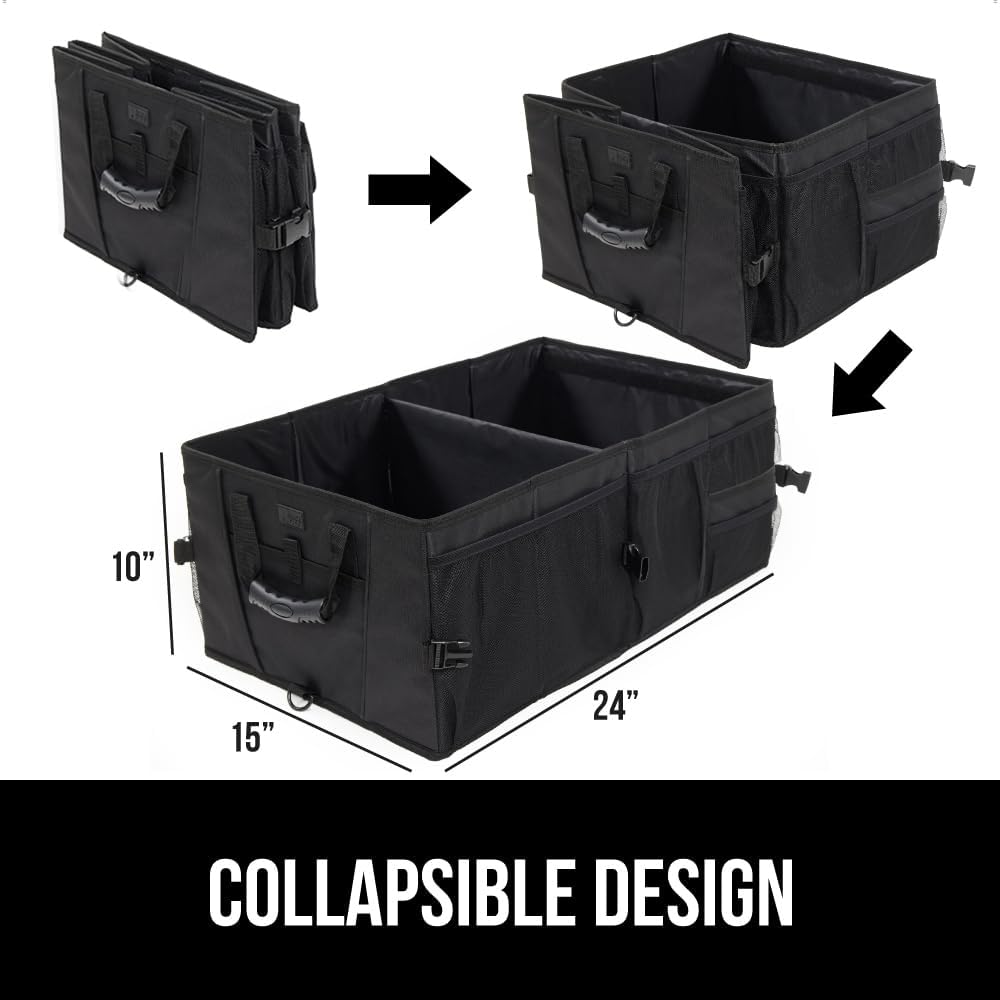 GORILLA GRIP Trunk Organizer for SUV and Cars, Large Capacity Collapsible Car Trunk Storage Organizer, Heavy Duty Car Accessories, Gifts for Mom and Dad, Slip & Water Resistant Multi Compartment