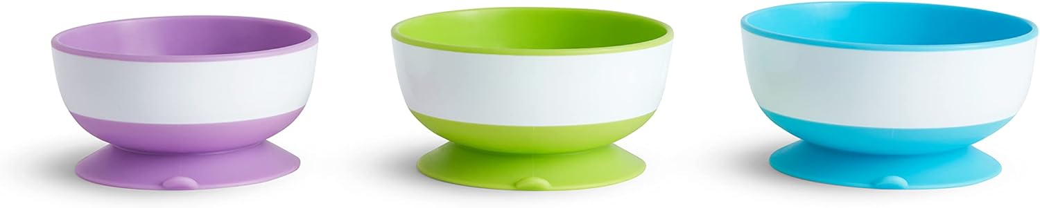 Munchkin Stay Put Suction Bowls for Baby and Toddler, 3 Pack, Blue/Green/Purple
