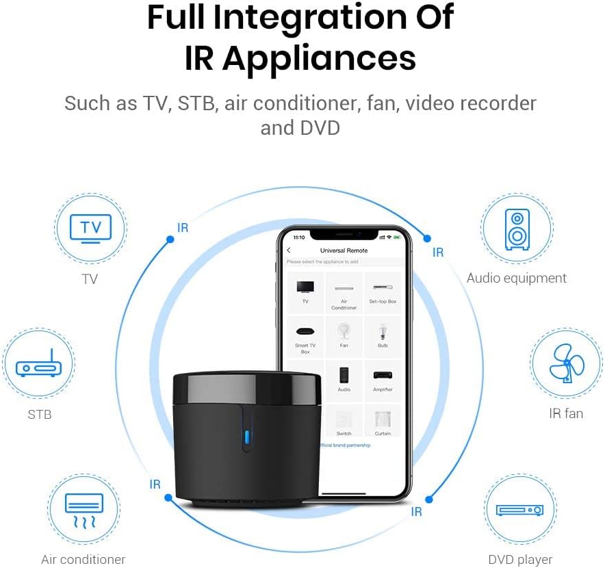 BroadLink RM4mini Smart Remote Hub - WiFi IR Blaster for TV Remote, Smart AC Controller, Works with Alexa/Google Home/IFTTT | TV Smart Remote Works with Alexa/Google Home/IFTTT, 360° 38KHz IR Blaster, Voice Control, Only Support 2.4GHz WiFi
