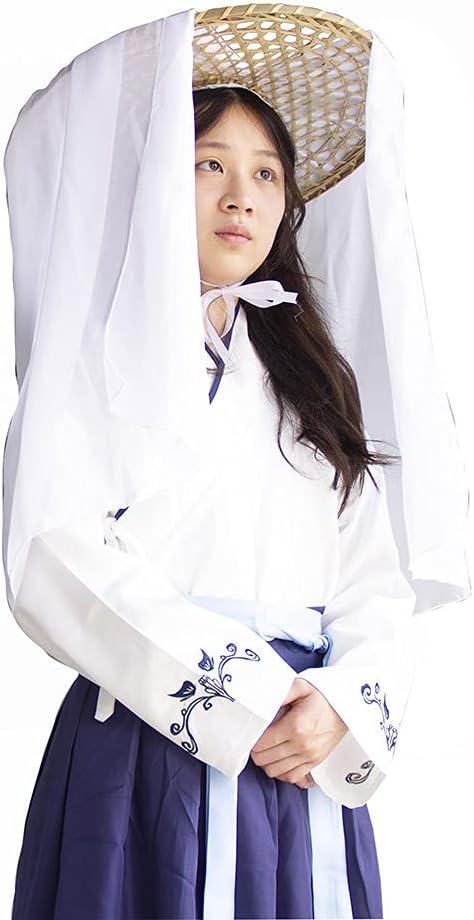 zonzxcv Handmade Chinese Ancient Chivalrous Heroine Bamboo Hat with Veil White