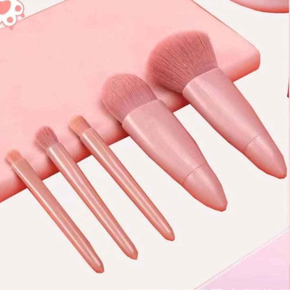 Easy-taken Travel Makeup Brush Set, COSHINE 5pcs Mini Complete Function Cosmetic Brushes Kit (5pcs with mirror)
