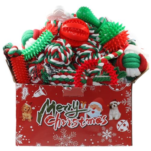 Christmas Dog Toys Bulk 15 Pack – Holiday Puppy Chew & Rope Gift Set