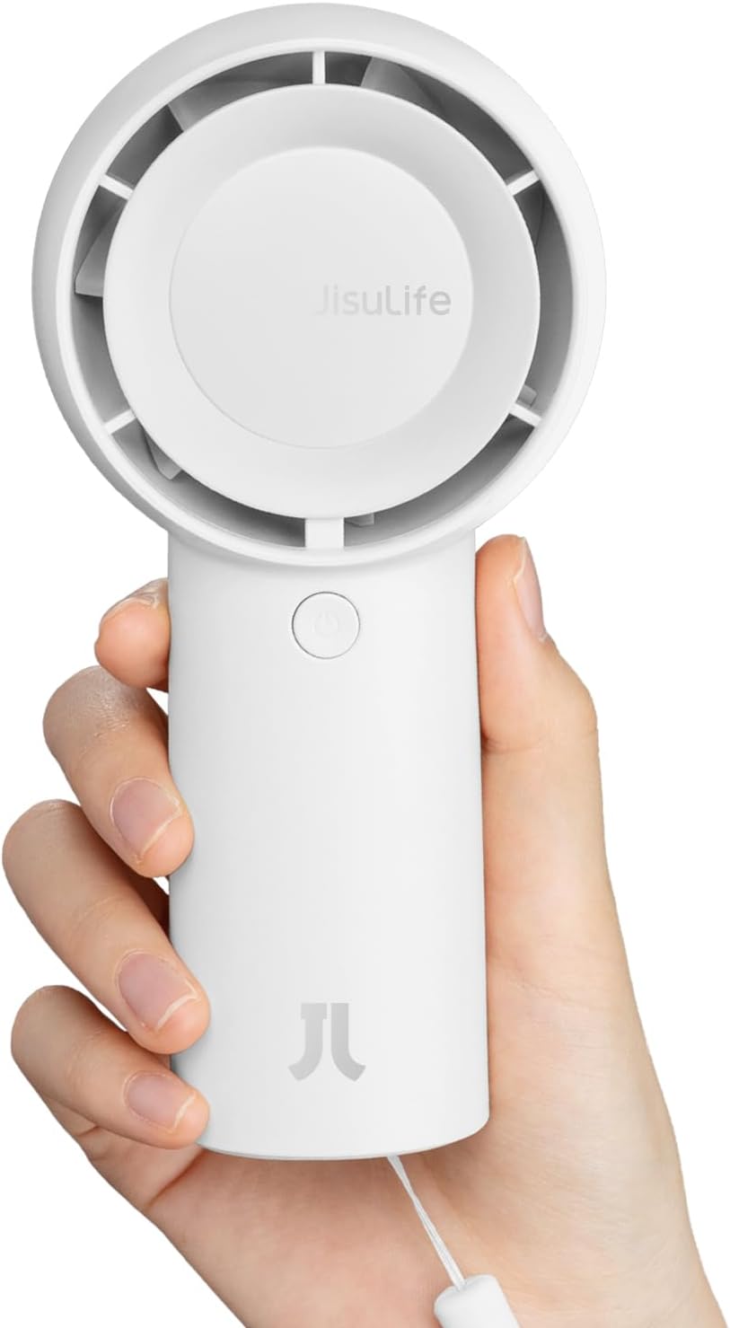JISULIFE Handheld Portable Turbo Fan [16H Max Cooling Time], 4000mAh USB Rechargeable Personal Battery Operated Mini Small Pocket Fan with 5 Speeds for Travel/Outdoor/Vacation/Concerts
