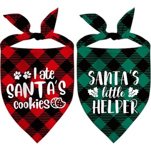 Christmas Dog Bandana Set – 2 Pack Red & Green Plaid Pet Scarf