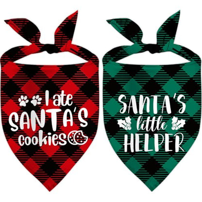 Christmas Dog Bandana Set – 2 Pack Red & Green Plaid Pet Scarf