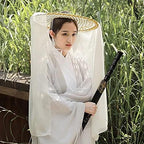 zonzxcv Handmade Chinese Ancient Chivalrous Heroine Bamboo Hat with Veil White
