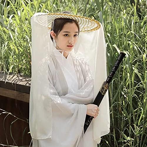 zonzxcv Handmade Chinese Ancient Chivalrous Heroine Bamboo Hat with Veil White