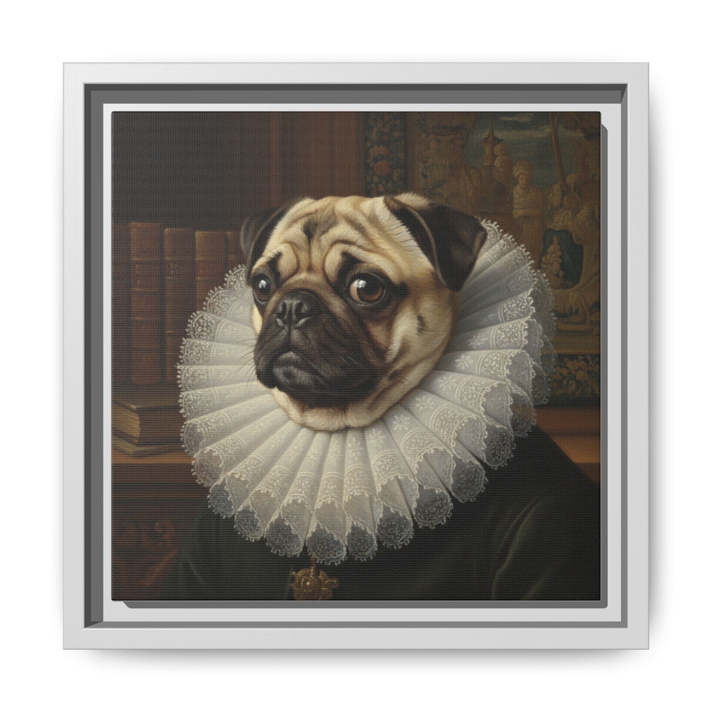 Custom Whimsical Pug Portrait Canvas, Cute Dog Art Print, Pet Lover Gift, Home Decor, Fun Wall Art, Quirky Dog Painting