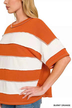Zenana French Terry Striped Exposed Seam Top