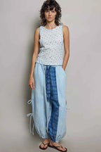 POL Seam detail Floral Round Neck Ribbed Tank