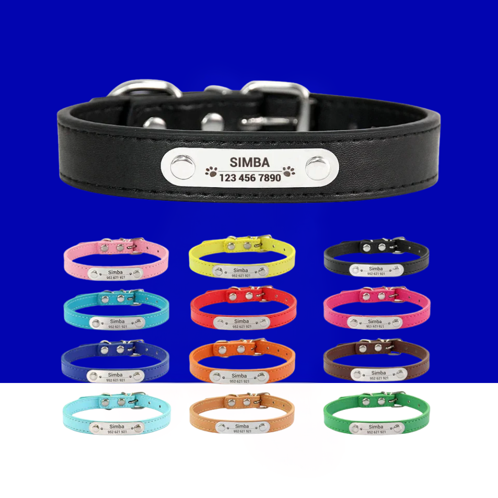 Personalized Dog Collar with Name Engraving – Anti-Lost PU Leather Collar for Dogs and Cats
