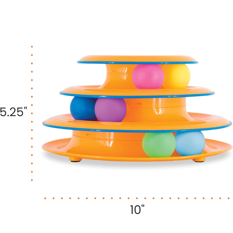 Colorful three-tiered toy with balls on a white background