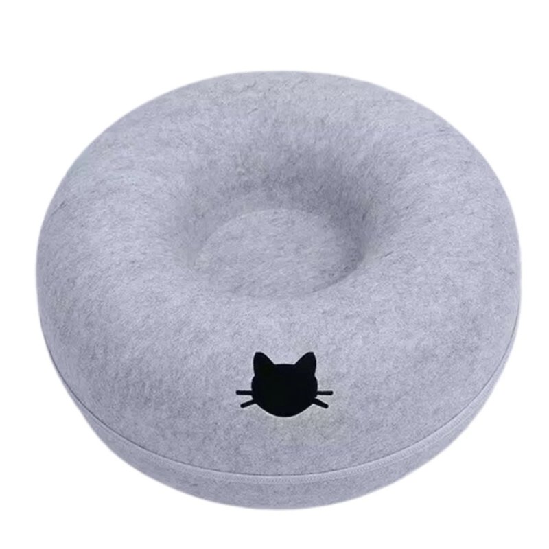Felt Donut Cat Bed with Breather Hole – 2-in-1 Tunnel & Hideaway