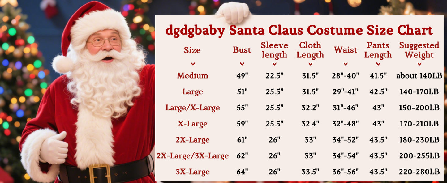 Santa Claus Costume for Men Women Adult - 9pc. Deluxe Costume Santa Suit Outfit