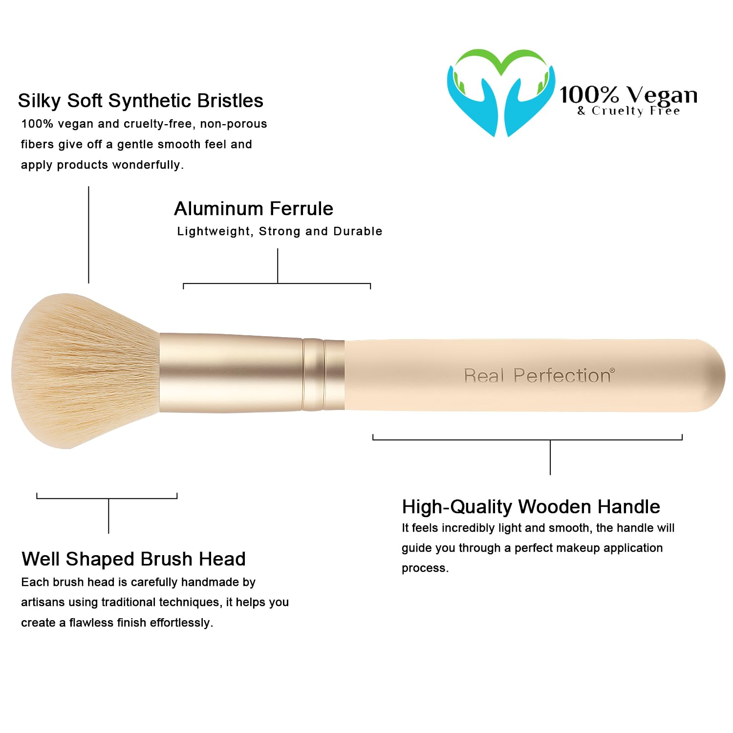 Real Perfection Makeup Brush Set 16 Pcs with 1 Eyebrow Razor Premium Synthetic Foundation Powder Concealers Eyeshadow Blush Makeup Brushes Make up Brushes Kit