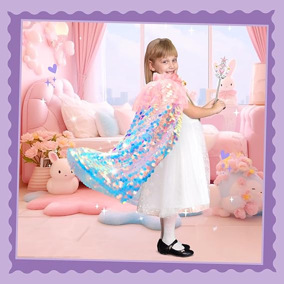 Meland Princess Dress Up for Girls 3-8, Mermaid Cape with Crown, Dress Up Clothes Birthday Gift Toys for Girls Toddlers