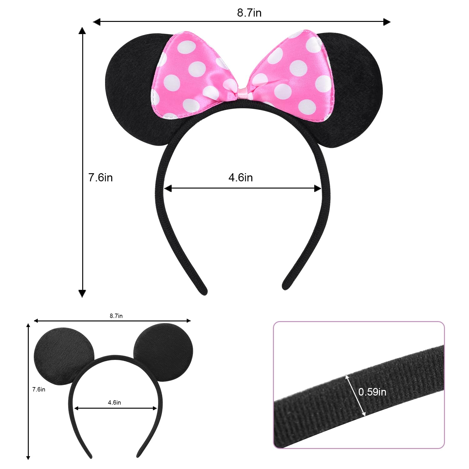 20 Pack Mouse Ears Solid Bow ears Headband for Birthday Party Supplies and Mouse Themed costume Cosplay Decoration