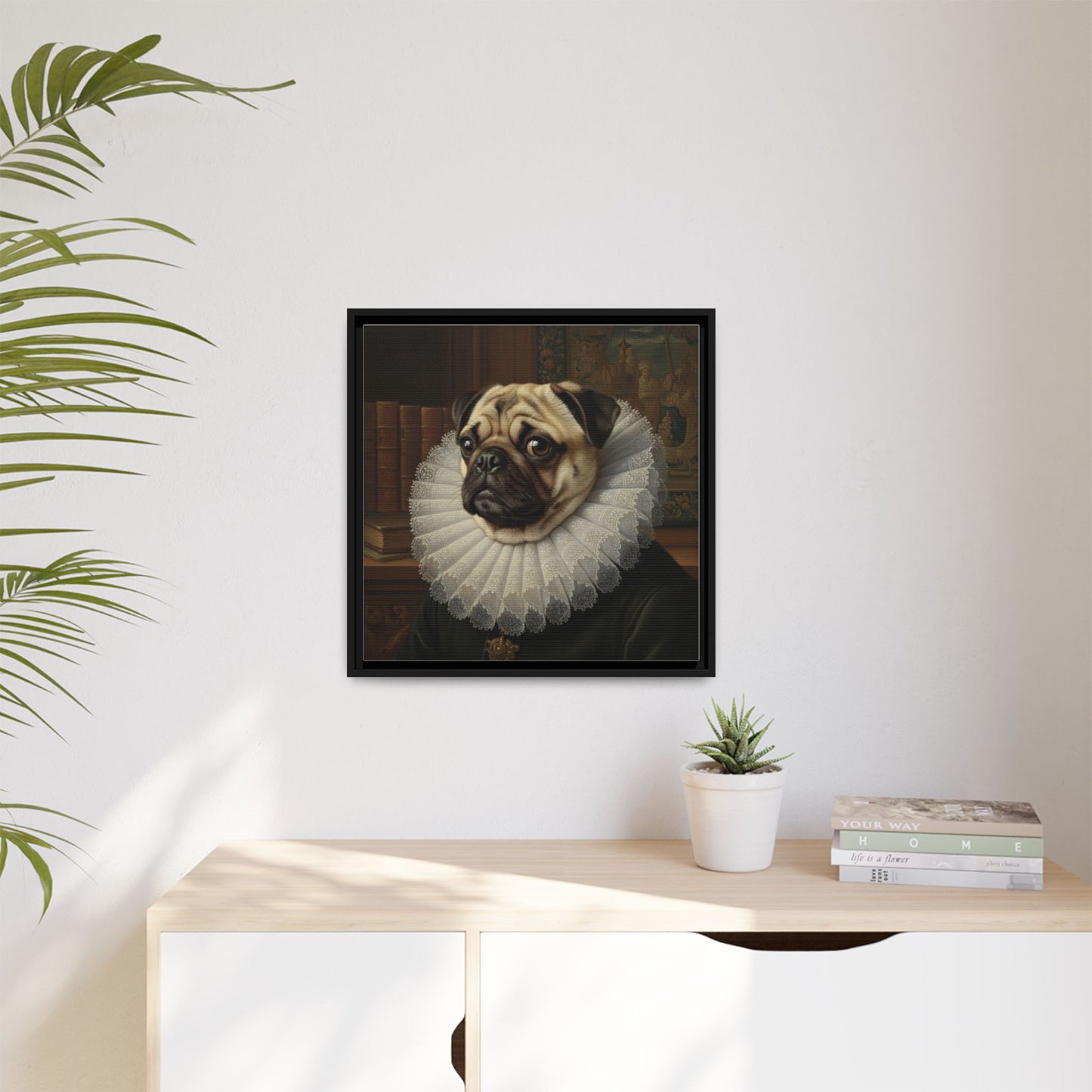 Custom Whimsical Pug Portrait Canvas, Cute Dog Art Print, Pet Lover Gift, Home Decor, Fun Wall Art, Quirky Dog Painting