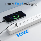 GHome Smart Power Strip, WiFi Surge Protector with 6 Individually Controlled Outlets, 3 USB Ports (2 USB-A and 1 USB-C), Compatible with Alexa & Google Home, Flat Plug, for Home Office
