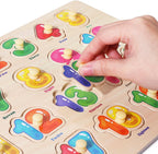 Wooden Peg Puzzle for Toddlers, 6 Pack Toddler Puzzles Set for 3 4 5 Years Old (Alphabet Number Shape Animal Dinosaur Vehicle), Preschool Education Learning Puzzle Toys for Girls and Boys