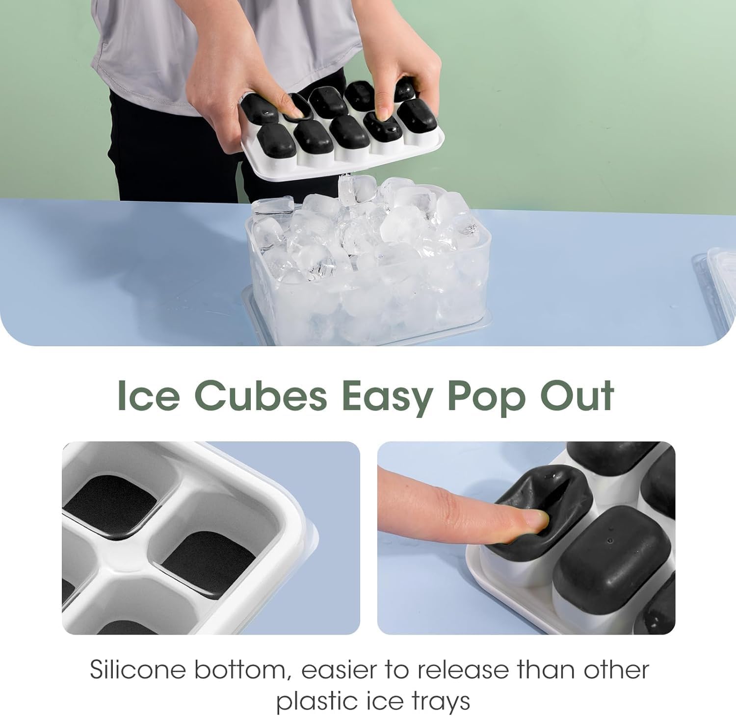 DOQAUS Ice Cube Tray with Lid and Bin - 4 Pack Silicone Ice Cube Trays for Freezer, Stackable Ice Bucket Kits with Storage Container & Scoop for Kitchen