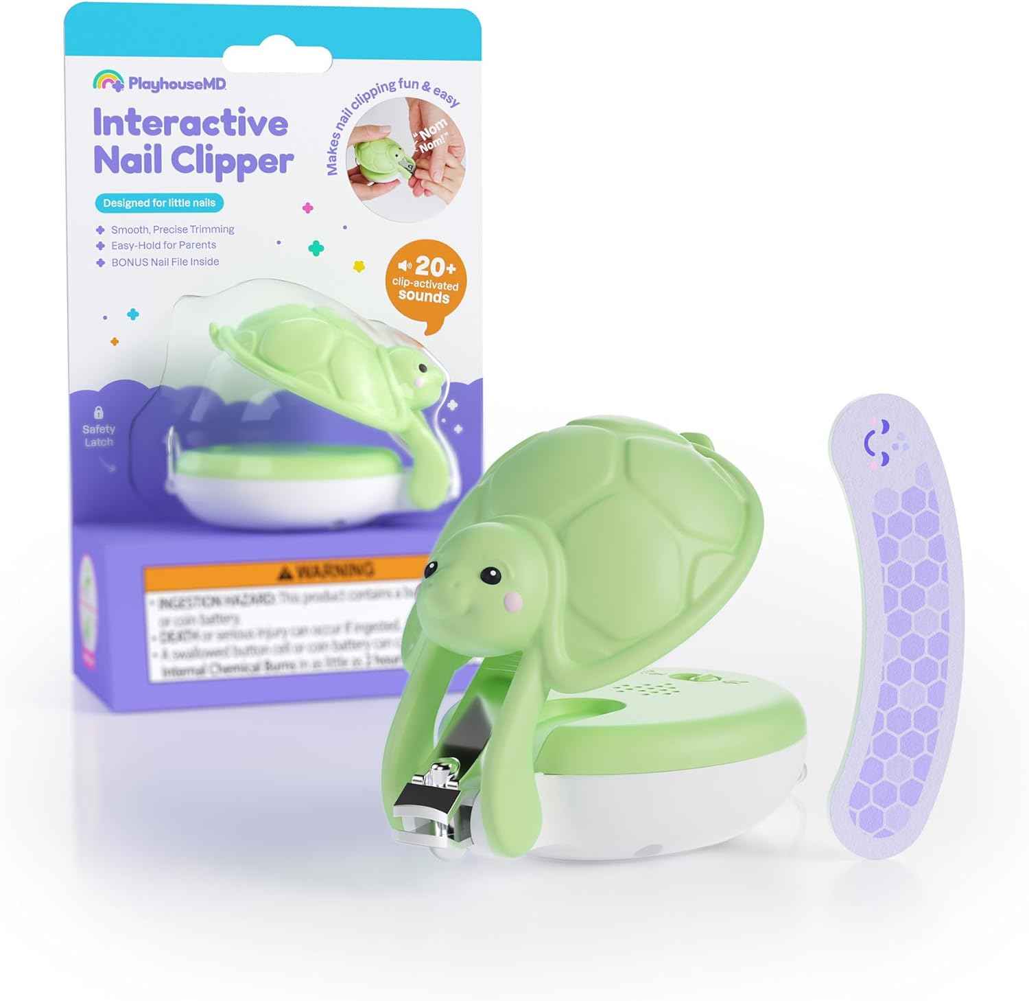 Playhouse MD Interactive Baby Nail Clipper for Newborn, Infant & Toddler - Ergonomic Nail Trimmer with Safety Latch, 20+ Optional Sounds, Bonus Nail File, Baby Nail Care Kit